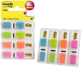 Indextabs 3M Post-it 6834 11.9mmx43.1mm helder 3+1 gratis assorti-3