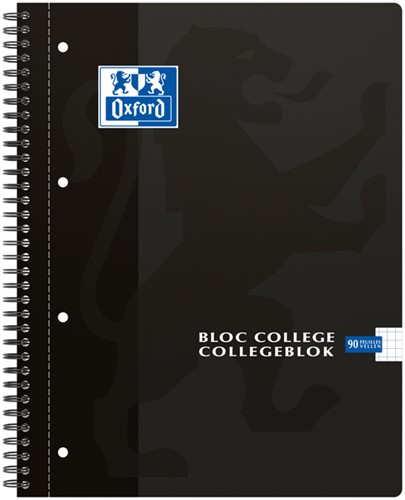 Collegeblok Oxford A4+ 4-gaats ruit 5mm 90vel  zwart
