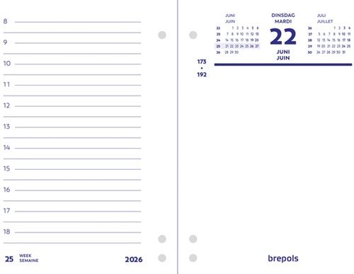 Omlegblok 2026 Brepols 1dag/2pagina's universele ponsing