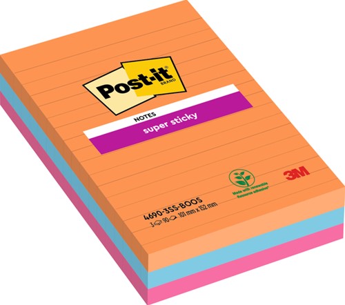 Memoblok 3M Post-it 4690 Super Sticky 101x152mm lijn Bangkok