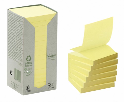 Memoblok 3M Post-it Z-Note R330-1T 76x76mm recycled 16 stuks geel