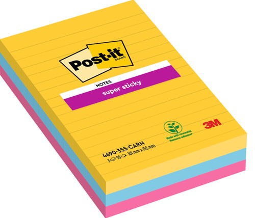 Memoblok 3M Post-it 4690 Super Sticky 101x152mm lijn Rio