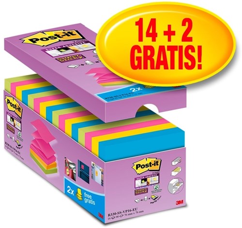 Memoblok 3M Post-it Z-Note S330-16 76x76mm Super Sticky 14+2