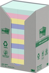 Memoblok 3M Post-it 653-1RPT 38x51mm 24 stuks recycled rainbow pastel
