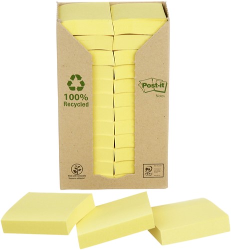 Memoblok 3M Post-it 653-1T 38x51mm 24 stuks recycled geel
