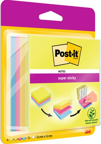 Memoblok 3M Post-it 20148BYPG Super Sticky smart kubus 76x76mm Rio