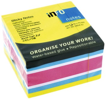 Memoblok Info Notes kubus 75x75mm neon assorti 450vel-2