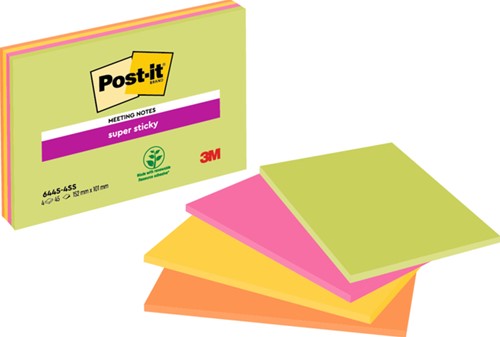 Memoblok 3M Post-it 6445-4SS Super Sticky 149x98.4mm assorti