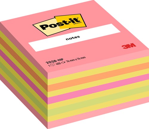 Memoblok 3M Post-it 2028NP kubus 76x76mm neon kleuren