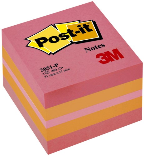 Memoblok 3M Post-it 2051P kubus 51x51mm roze 400vel