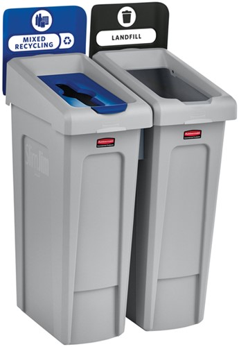 Afvalbak Rubbermaid Slim Jim Recyclestation starterset 87 liter grijs-2