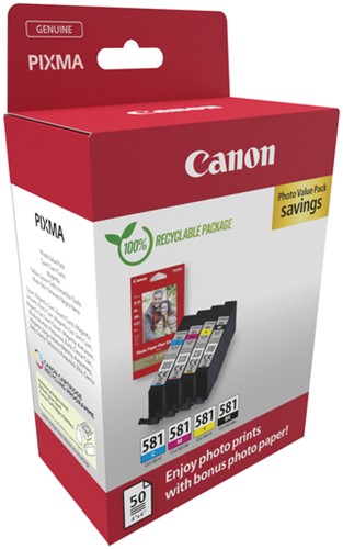 Inktcartridge Canon CLI-581 4 kleuren + 50vel fotopap 10x15cm-2