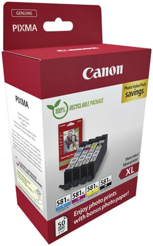 Inktcartridge Canon CLI-581XL 4 kleuren + papier-2