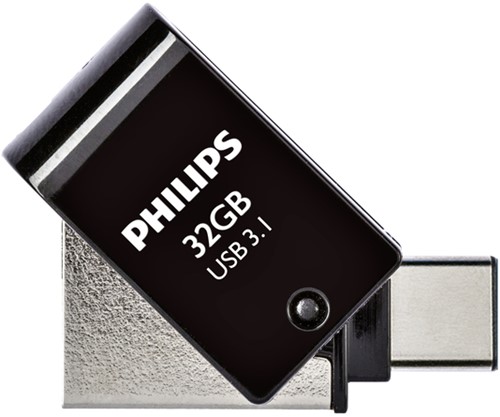 USB stick 3.1 Philips 2in1 USB-C USB-A 32GB zwart