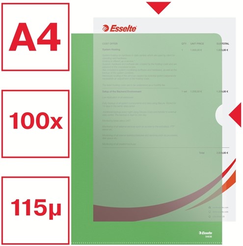Insteekmap L-map Esselte standaard A4 PP groen-3