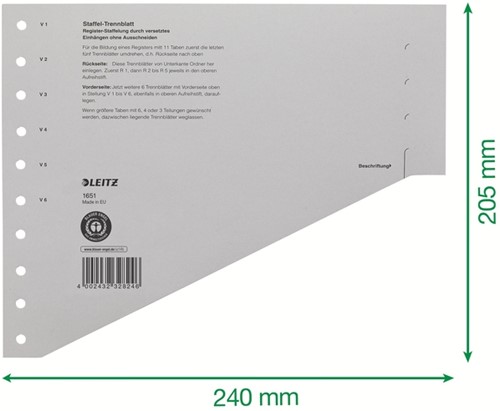 Scheidingsbladen Leitz A4 karton 200gr 11-gaats grijs-2