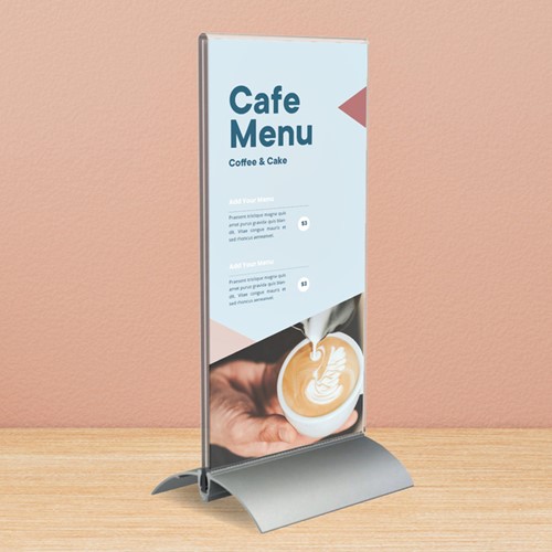 Kaarthouder OPUS 2  T-standaard 1/3 A4 staand acryl aluminium-3