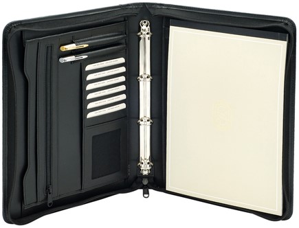 Schrijfmap van der Spek A4 4R 25mm O-mech rits rundleer met nerf zwart