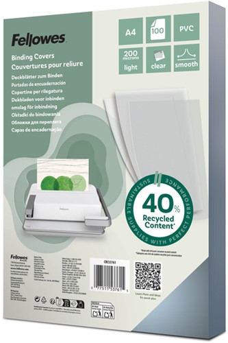 Voorblad Fellowes A4 PVC 200micron recycled 100 stuks