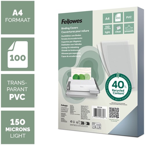 Voorblad Fellowes A4 PVC 150micron recycled 100 stuks-3