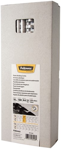 Bindrug Fellowes 10mm 21rings A4 wit 100stuks