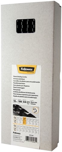 Bindrug Fellowes 10mm 21rings A4 zwart 100stuks
