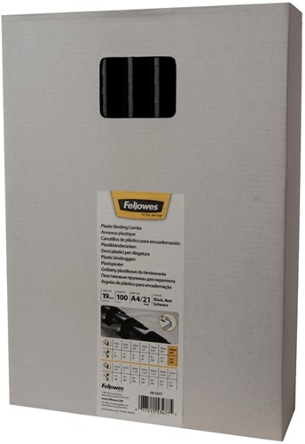 Bindrug Fellowes 19mm 21rings A4 zwart 100 stuks