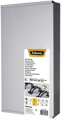 Draadrug Fellowes 8mm 34-rings A4 zwart 100struks