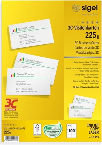 Visitekaartjes Sigel 225gr gladde zijden wit