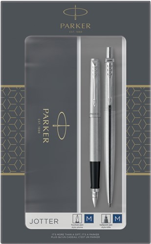 Balpen en vulpen Parker Jotter stainless steel CT medium 2 stuks-2