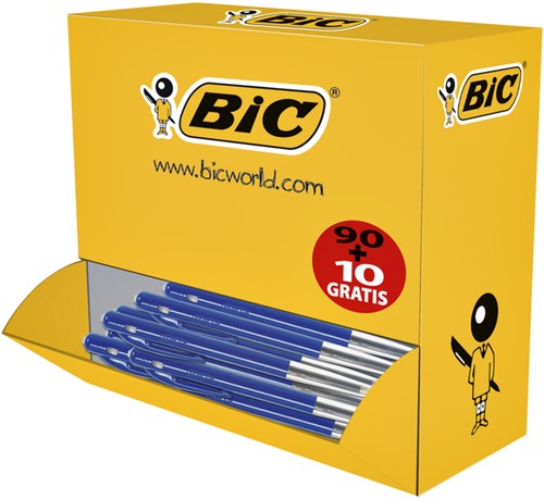 Balpen Bic M10 blauw medium doos 90+10 gratis