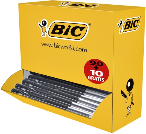 Balpen Bic M10 zwart medium doos 90+10 gratis