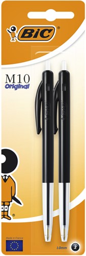 Balpen Bic M10 zwart medium blister à 2st