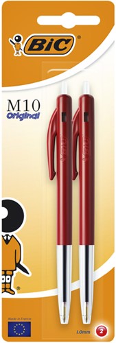 Balpen Bic M10 rood medium blister à 2st