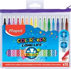 Viltstift Maped Color'peps in etui met rits 15stuks assorti