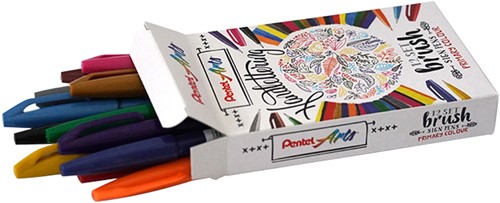 Brushpen Pentel SES15C Sign Artist standaardkleuren assorti 12 stuks