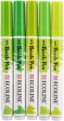Brushpen Talens Ecoline set-groen blister à 5 stuks ass