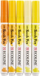 Brushpen Talens Ecoline set-geel blister à 5 stuks ass