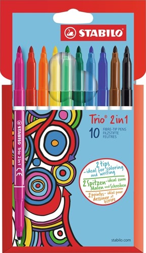 Viltstift STABILO Trio 2 in 1 etui  à 10 kleuren