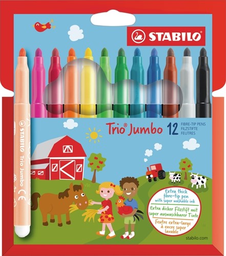 Viltstift STABILO Trio Jumbo XXL etui à 12 kleuren