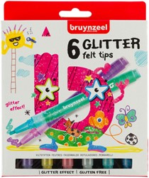 Viltstift Bruynzeel Kids glitter blister à 6 stuks assorti