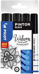 Verfstift Pilot Pintor zwart etui à 4 stuks ass breedtes