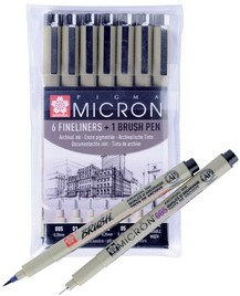 Fineliner Sakura Pigma Micron 6 schrijfbreedtes en brushpen zwart-2