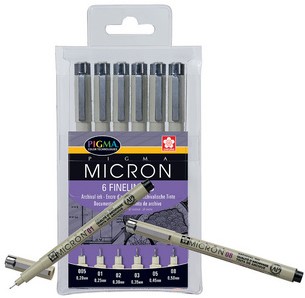 Fineliner Sakura Pigma Micron set à 6 schrijfbreedtes zwart-3
