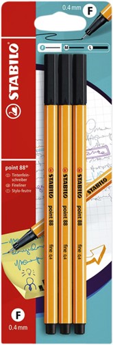 Fineliner STABILO Point 88 blister à 3 stuks zwart