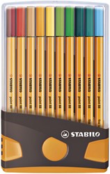 Fineliner STABILO point 88 ColorParade antraciet/oranje etui à 20 kleuren