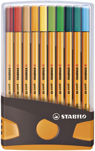 Fineliner STABILO point 88 ColorParade antraciet/oranje etui à 20 kleuren