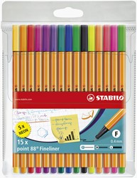 Fineliner STABILO point 88 etui à 15 kleuren