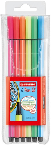 Viltstift STABILO Pen 68 fluor etui à 6 kleuren