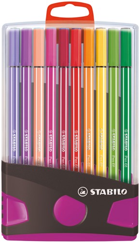 Viltstift STABILO Pen 68 ColorParade antraciet/roze etui à 20 kleuren